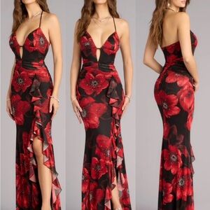 Windsor Red Floral Backless Dress